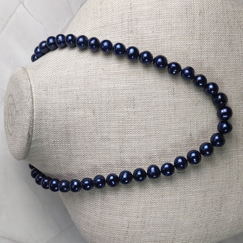 Midnight Blue Freshwater Pearl Necklace & Earrings